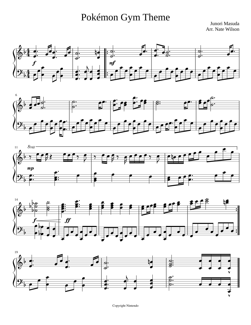 Pokémon Gym Theme (for piano) Sheet music for Piano (Solo) | Musescore.com