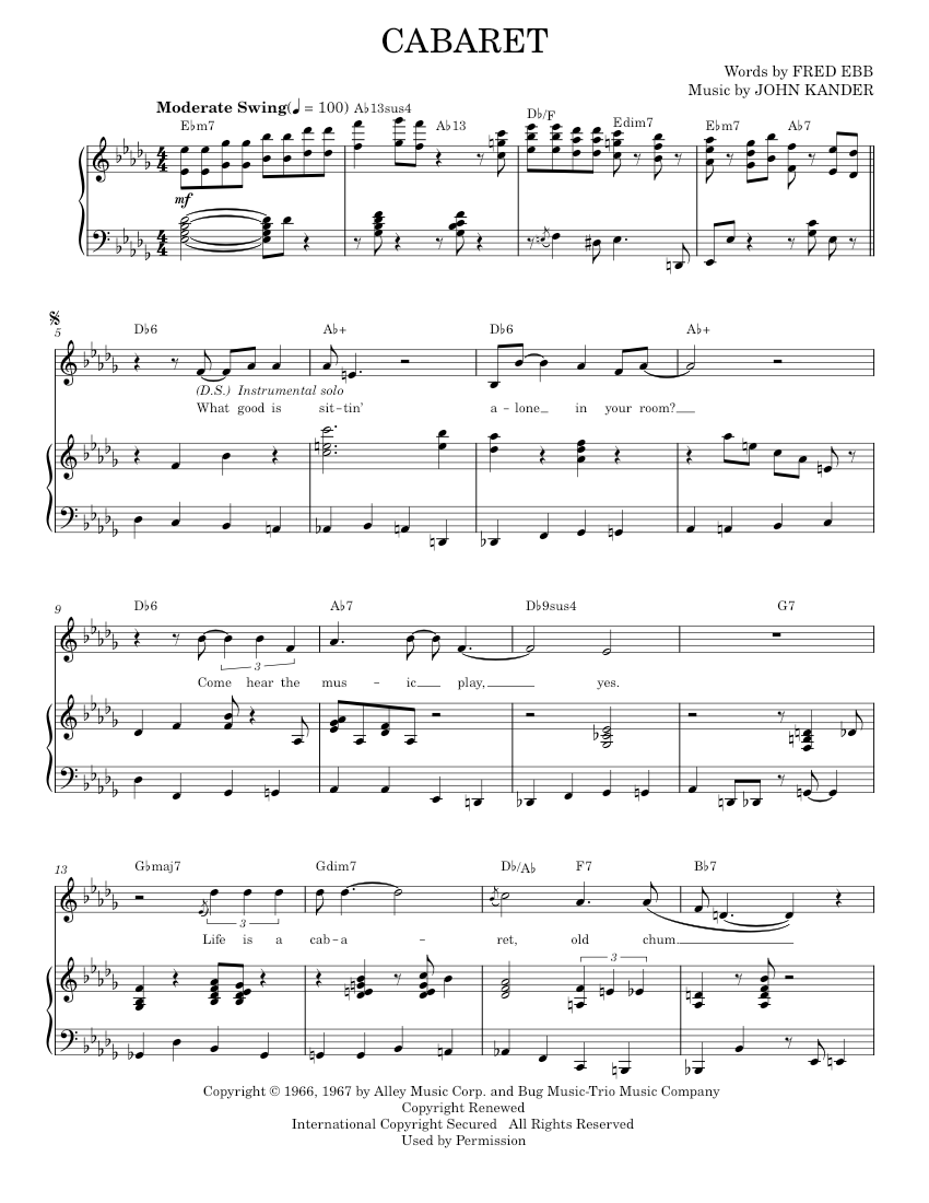 Play Official version of Cabaret sheet music by John Kander and Fred ...