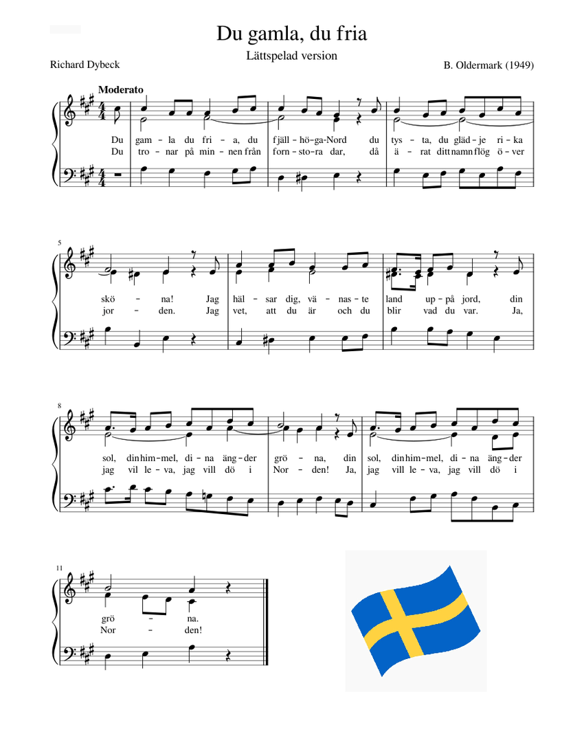 Du gamla, du fria Misc tunes Sheet music for Piano (Solo) Easy