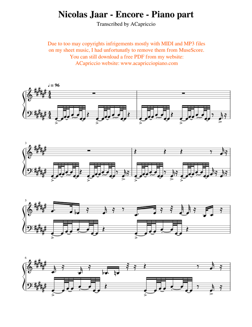Nicolas Jaar - Encore - piano part Sheet music for Piano (Solo) |  Musescore.com