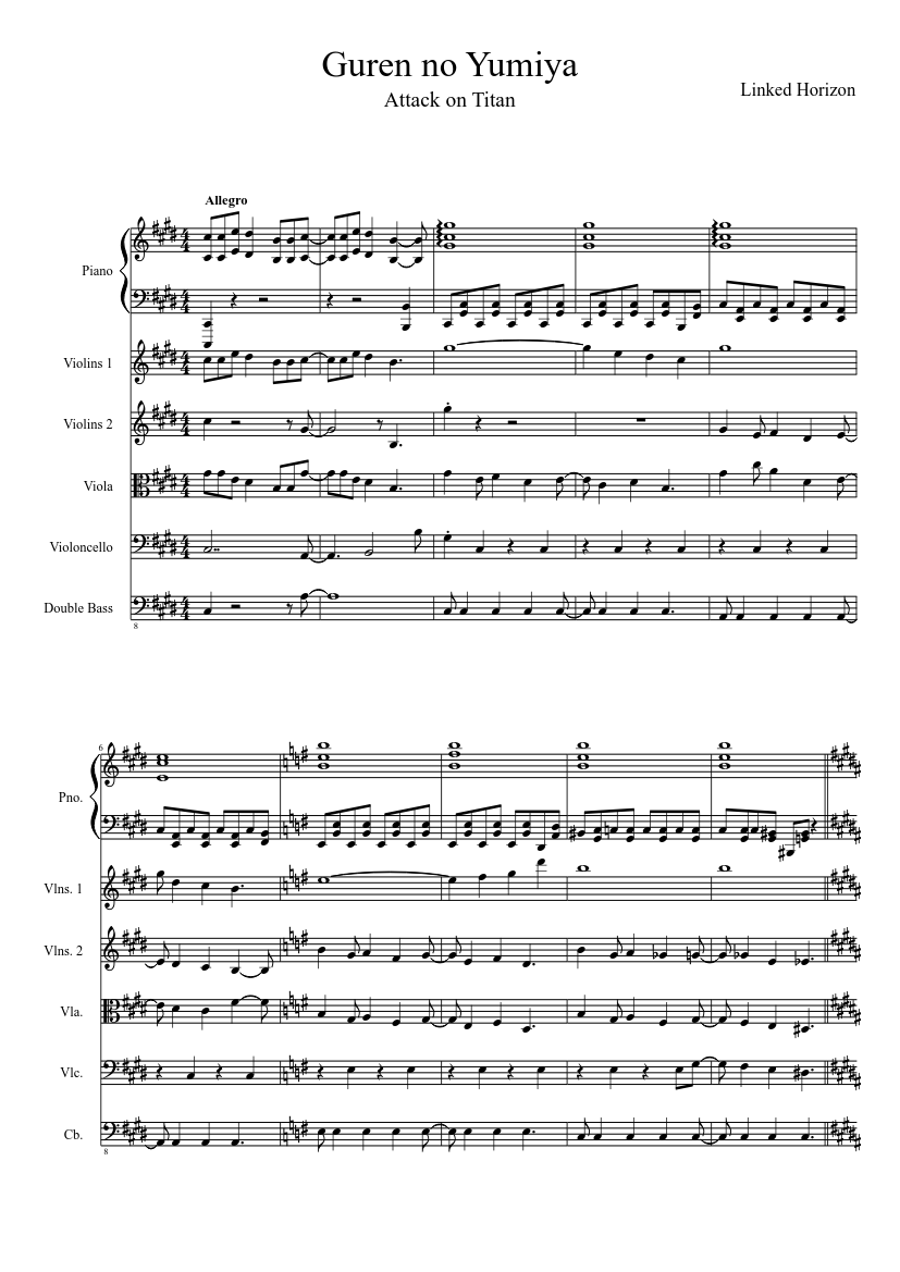 Guren no Yumiya (Attack on Titan - Arrangement) Sheet music for Piano,  Viola (Solo) | Musescore.com