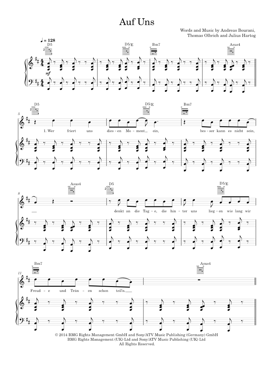 Play Official Version Of Auf Uns Sheet Music By Andreas Bourani For play-official-version-of-auf-uns-sheet-music-by-andreas-bourani-for