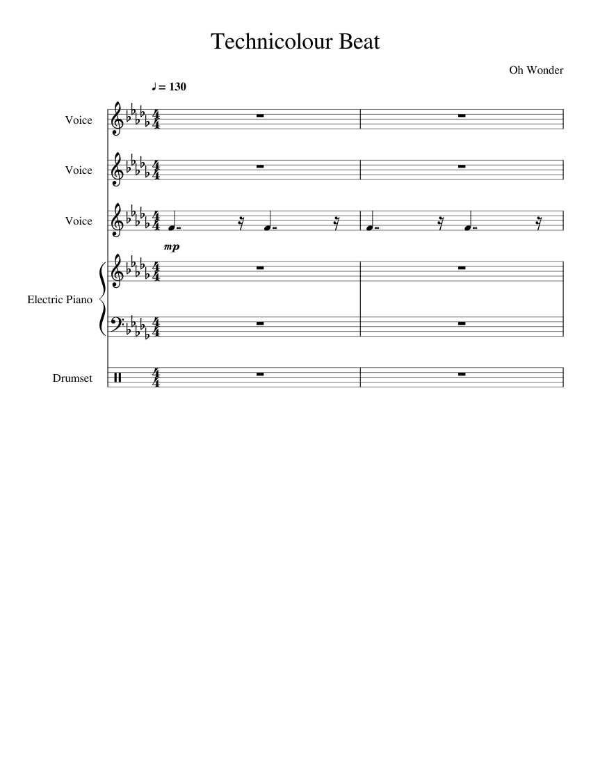 Technicolour Beat - Oh Wonder Sheet music for Piano, Vocals, Drum group  (Mixed Quintet) | Musescore.com