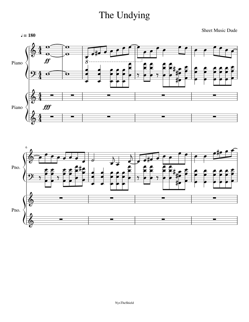The Undying Sheet Music For Piano Solo Musescore