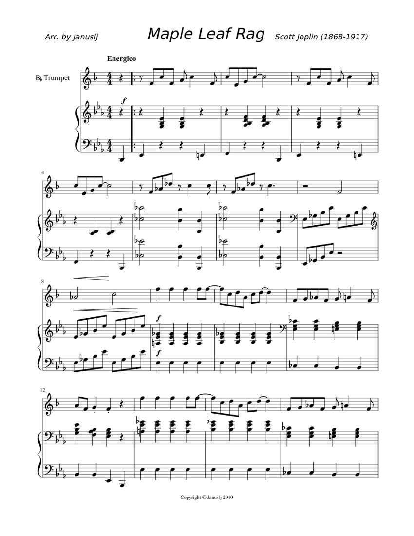Maple Leaf Rag Sheet music for Piano, Cornet (Solo) | Musescore.com