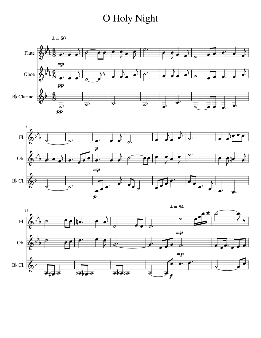 O Holy Night Sheet music for Flute, Oboe, in bflat (Mixed