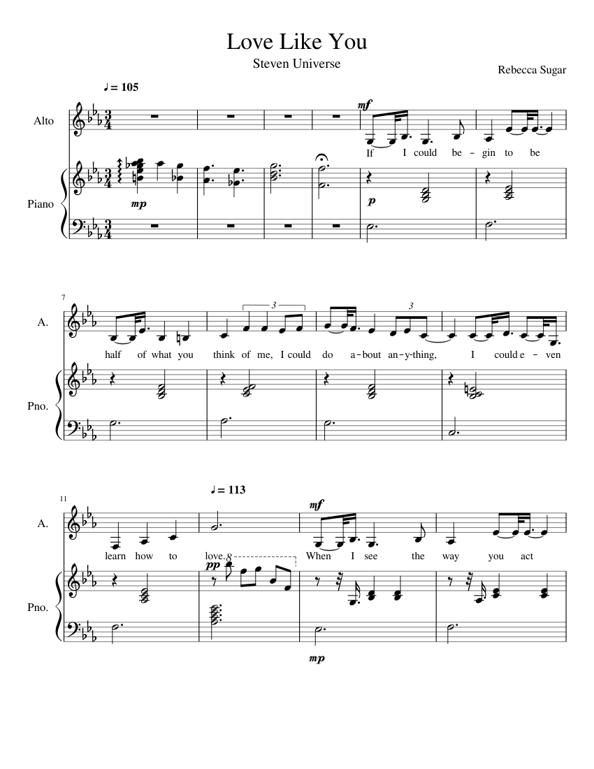 Love Like You {Steven Universe} - Vocal with Piano Sheet music for Piano,  Alto (Piano-Voice) | Musescore.com