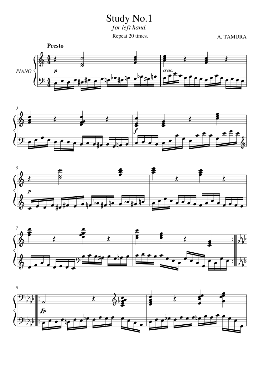 Study for piano No.1 (for Left Hand) Sheet music for Piano (Solo) |  Musescore.com