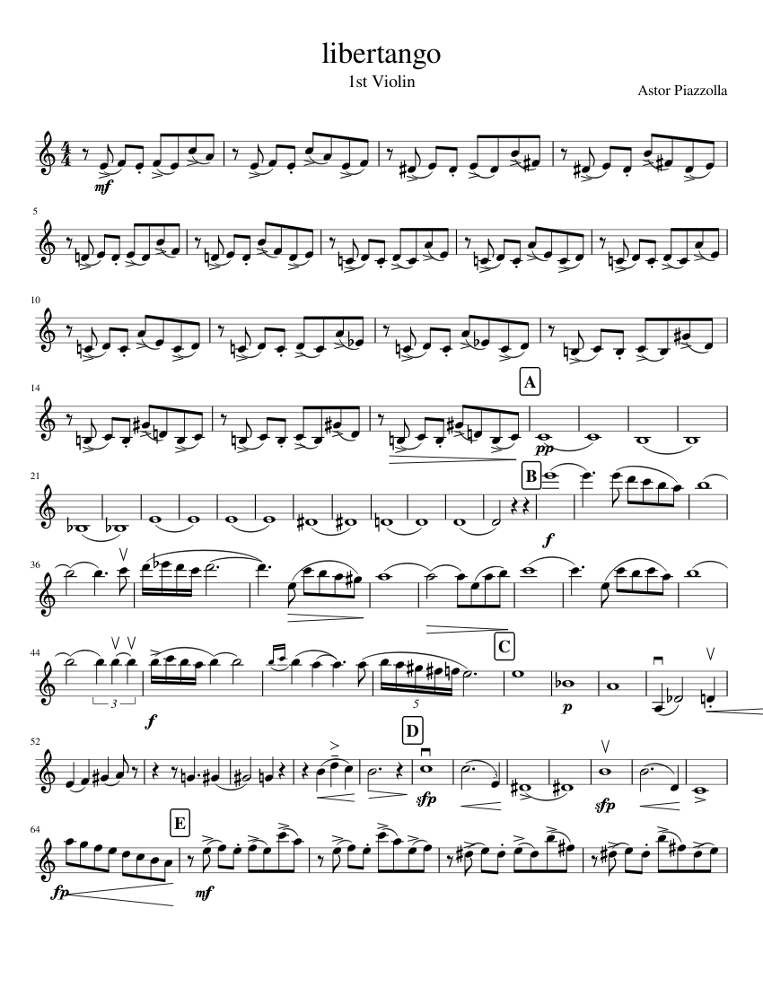 Learn how to play Libertango 1st violin part (string quartet) on the piano....
