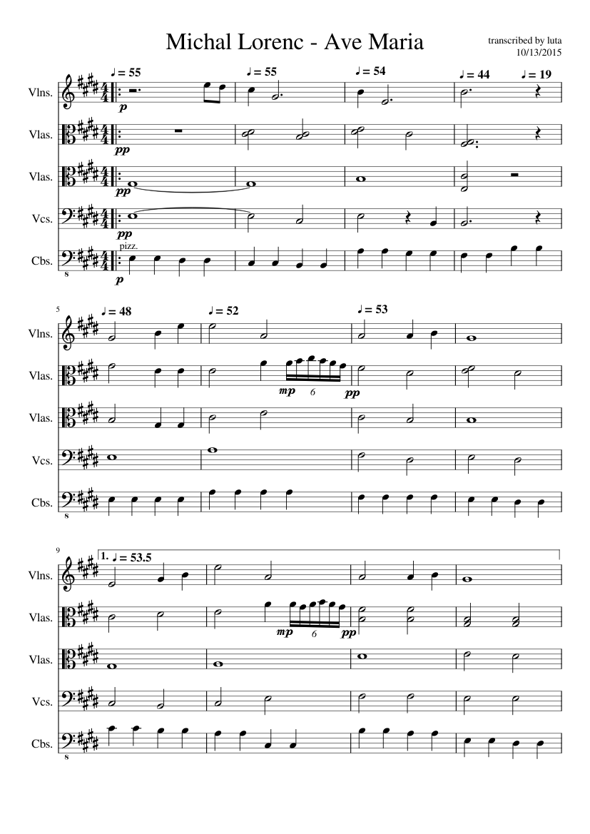 Michal Lorenc Ave Maria Transcription Sheet Music For Strings Group Mixed Quintet Musescore Com
