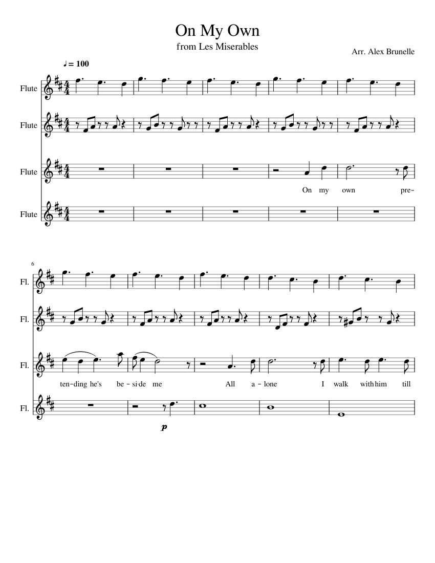 On My Own Sheet music for Flute (Mixed Quartet)