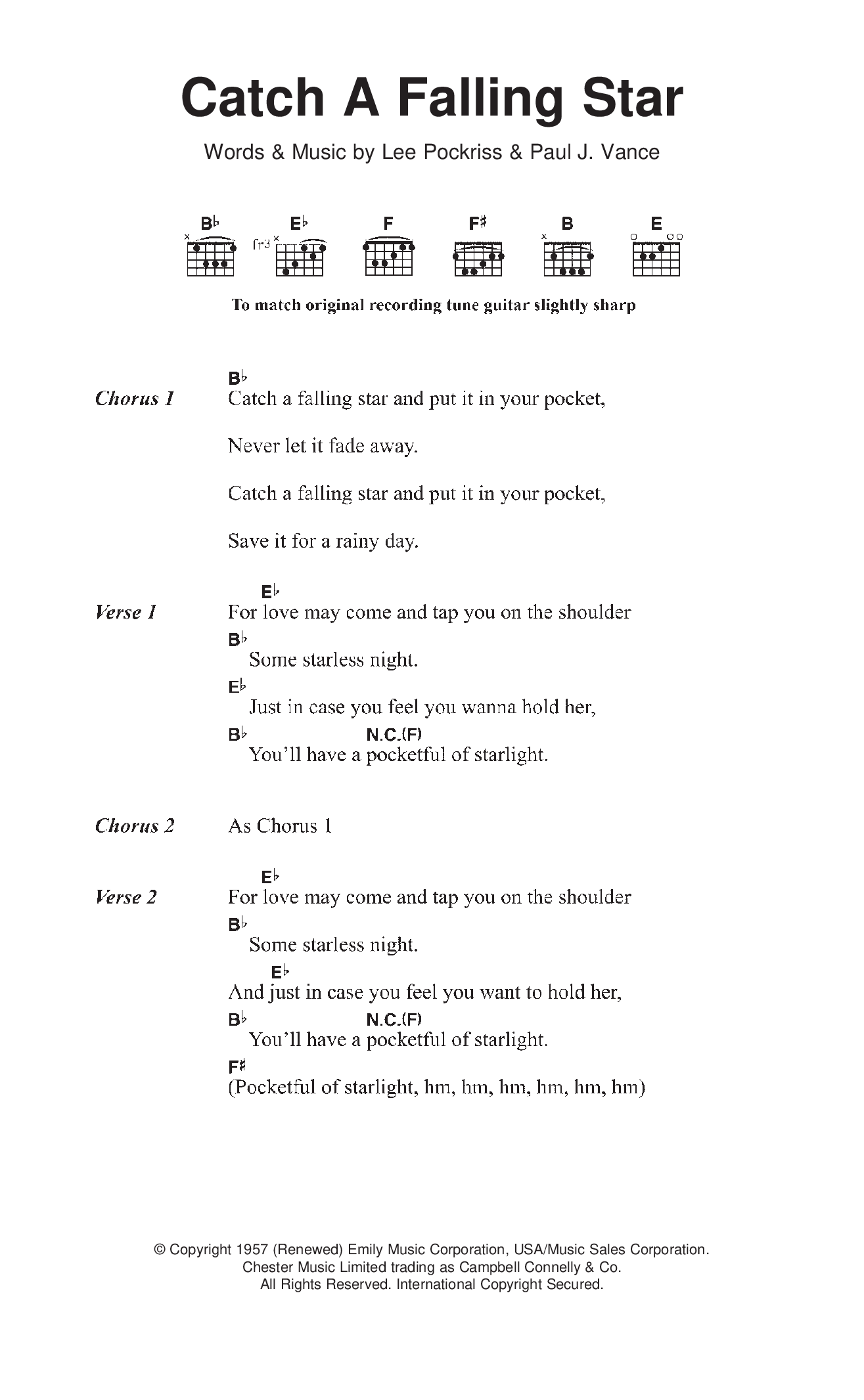 Play Official version of Catch a falling star Sheet Music by Perry Como ...