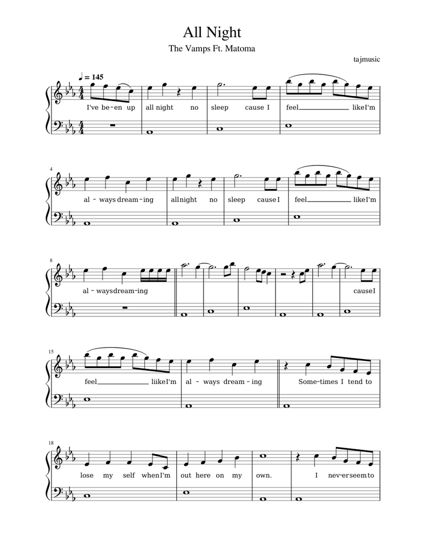 All Night The Vamps Ft Matoma Sheet Music For Piano Solo Musescore Com The vamps's profile including the latest music, albums, songs, music videos and more updates. the vamps ft matoma sheet music