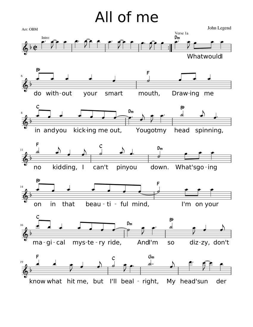 All of Me John Legend Saxo Sheet music for Saxophone alto (Solo