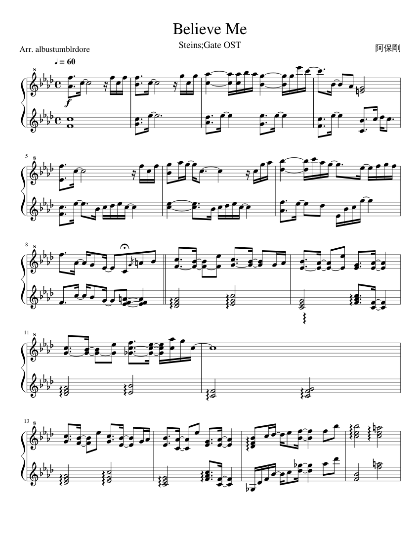 Believe Me Sheet music for Piano (Solo) | Musescore.com