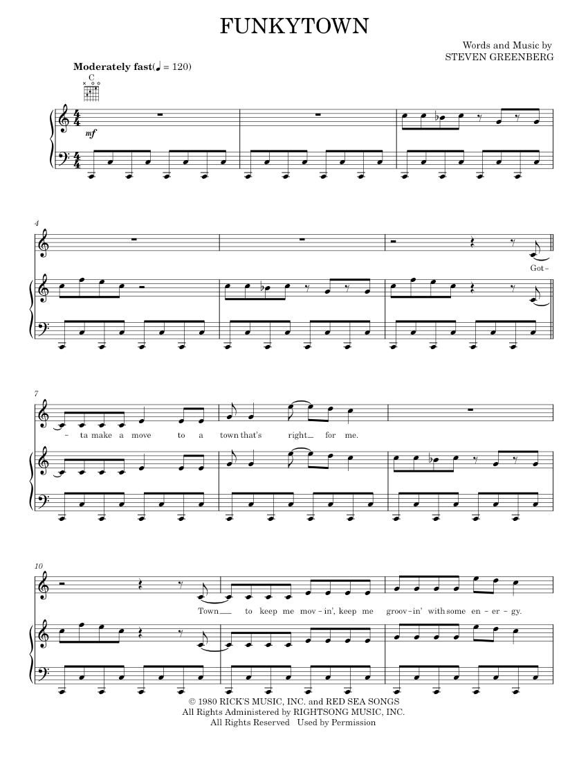 Play Official version of Funkytown sheet music by Lipps Inc. for Piano ...