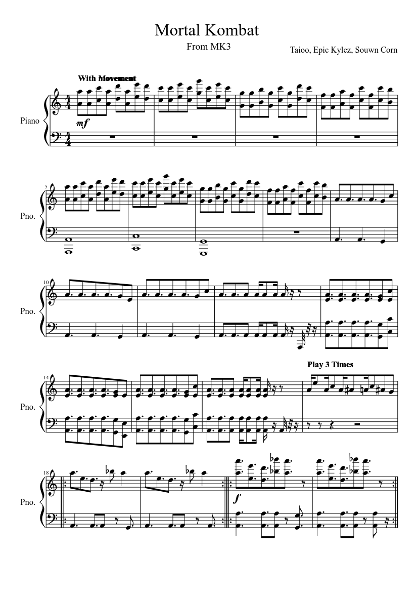 Mortal Kombat - Main Theme Sheet music for Piano (Solo) | Musescore.com