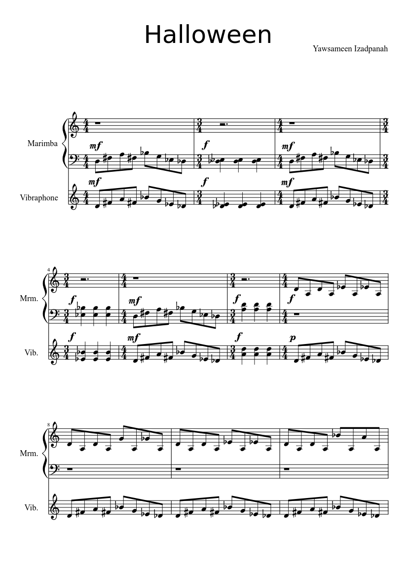 Halloween for Pit Sheet Music for Vibraphone, Marimba (Percussion Duet ...
