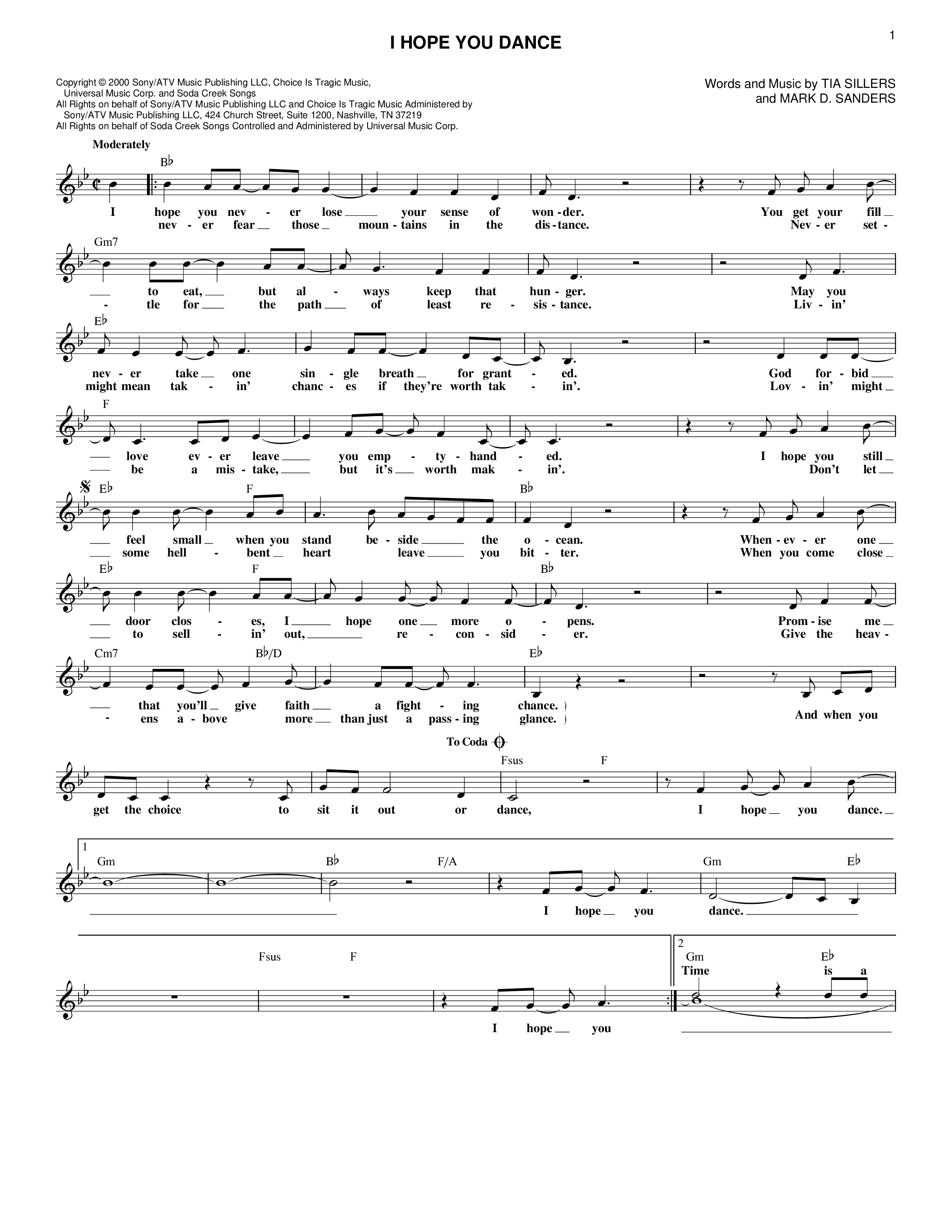 Play Official version of I hope you dance sheet music by Lee Ann Womack ...