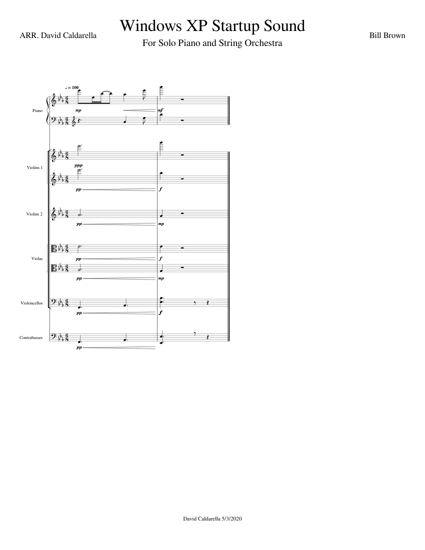 Windows XP Startup Sheet music for Piano, Strings group (Piano Sextet) |  Musescore.com
