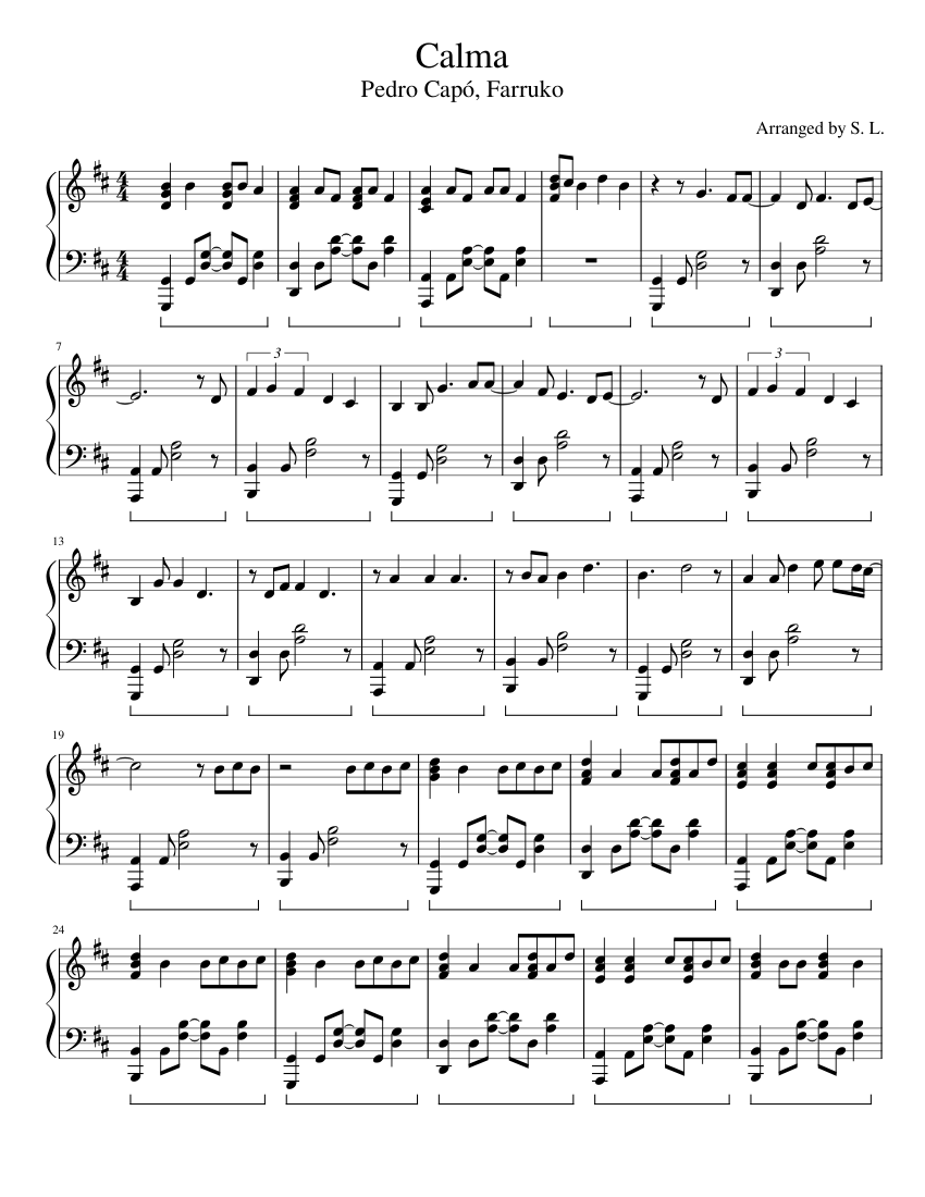 Calma- Pedro Capó, Farruko Sheet music for Piano (Solo) Easy