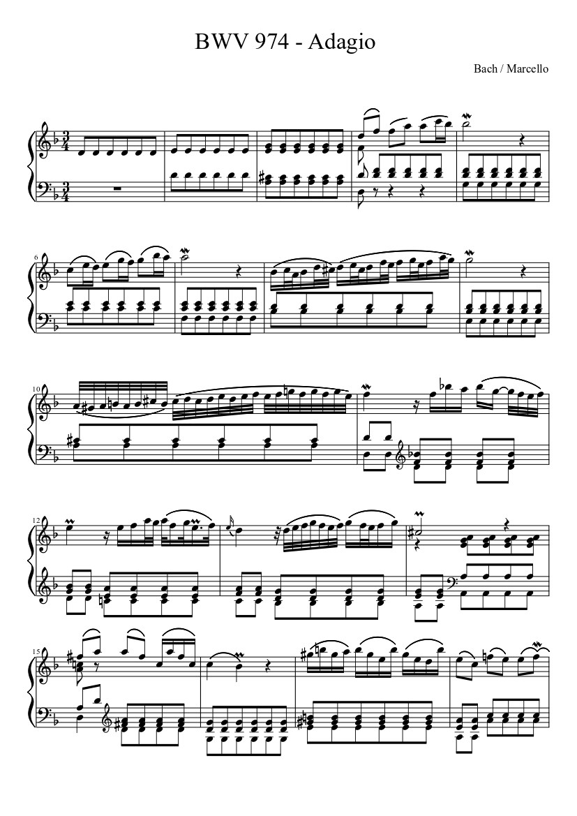 BWV 974 - Adagio Sheet music for Piano (Solo) | Musescore.com