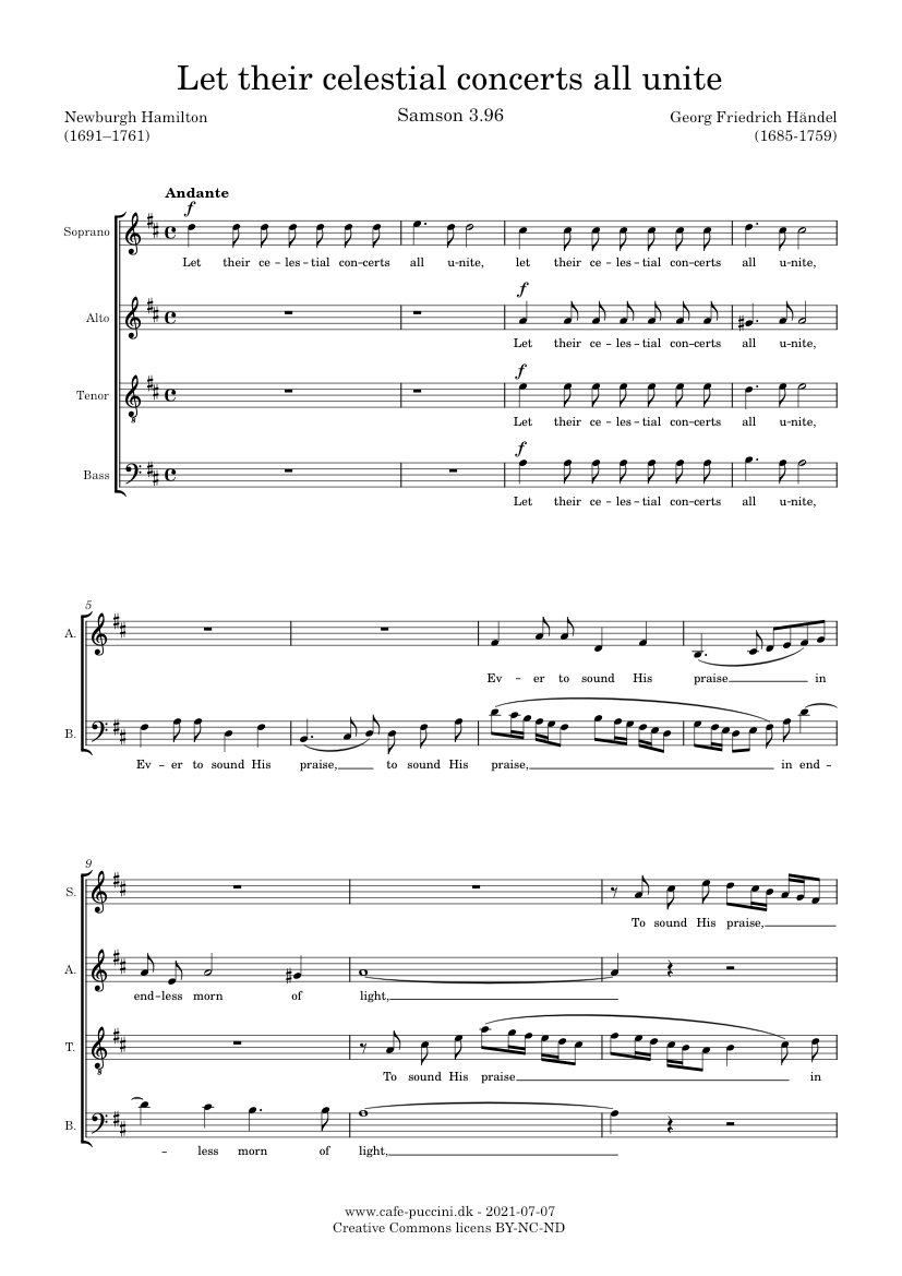 Samson, 3.96 Let their celestial concerts all unite - Händel Sheet