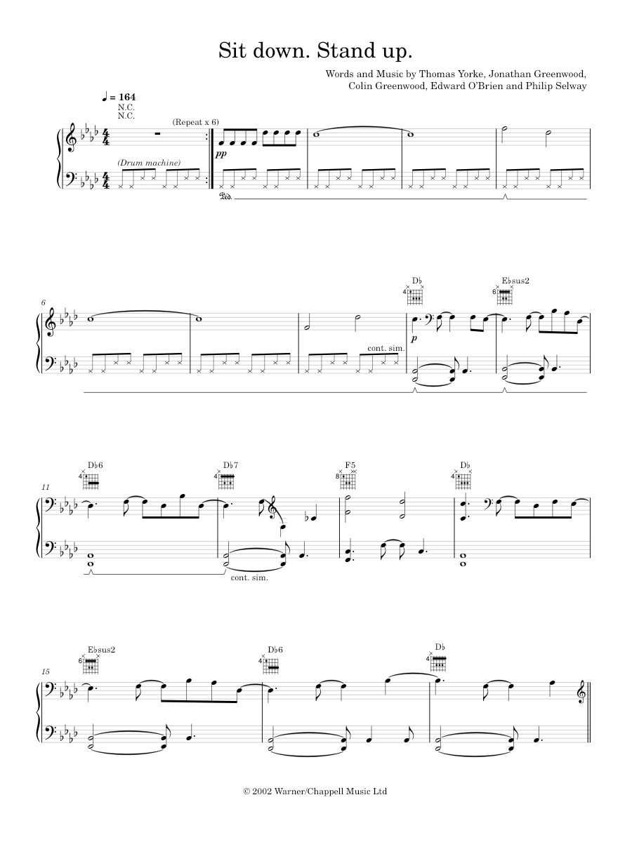 sit down stand up Sheet music for Piano, Vocals by Radiohead Music