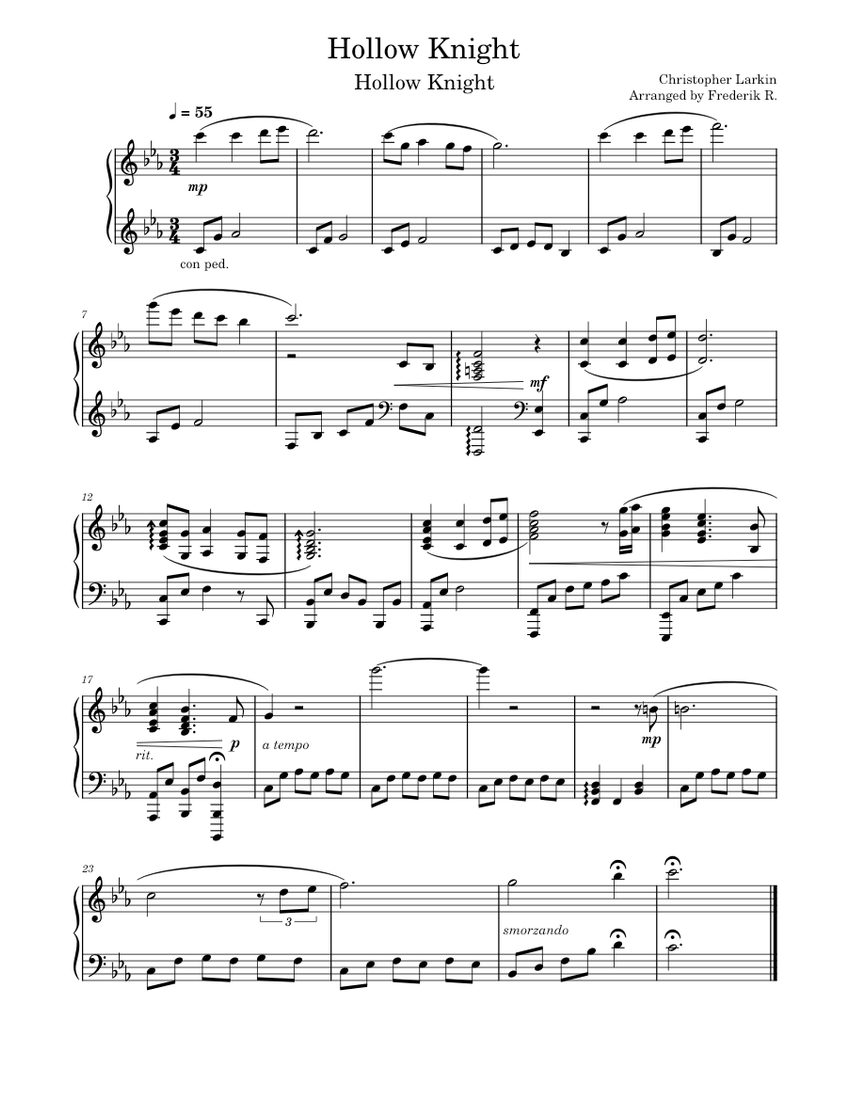 Hollow Knight Main Theme Sheet Music For Piano Solo Musescore Com   Score 0 @850x1100