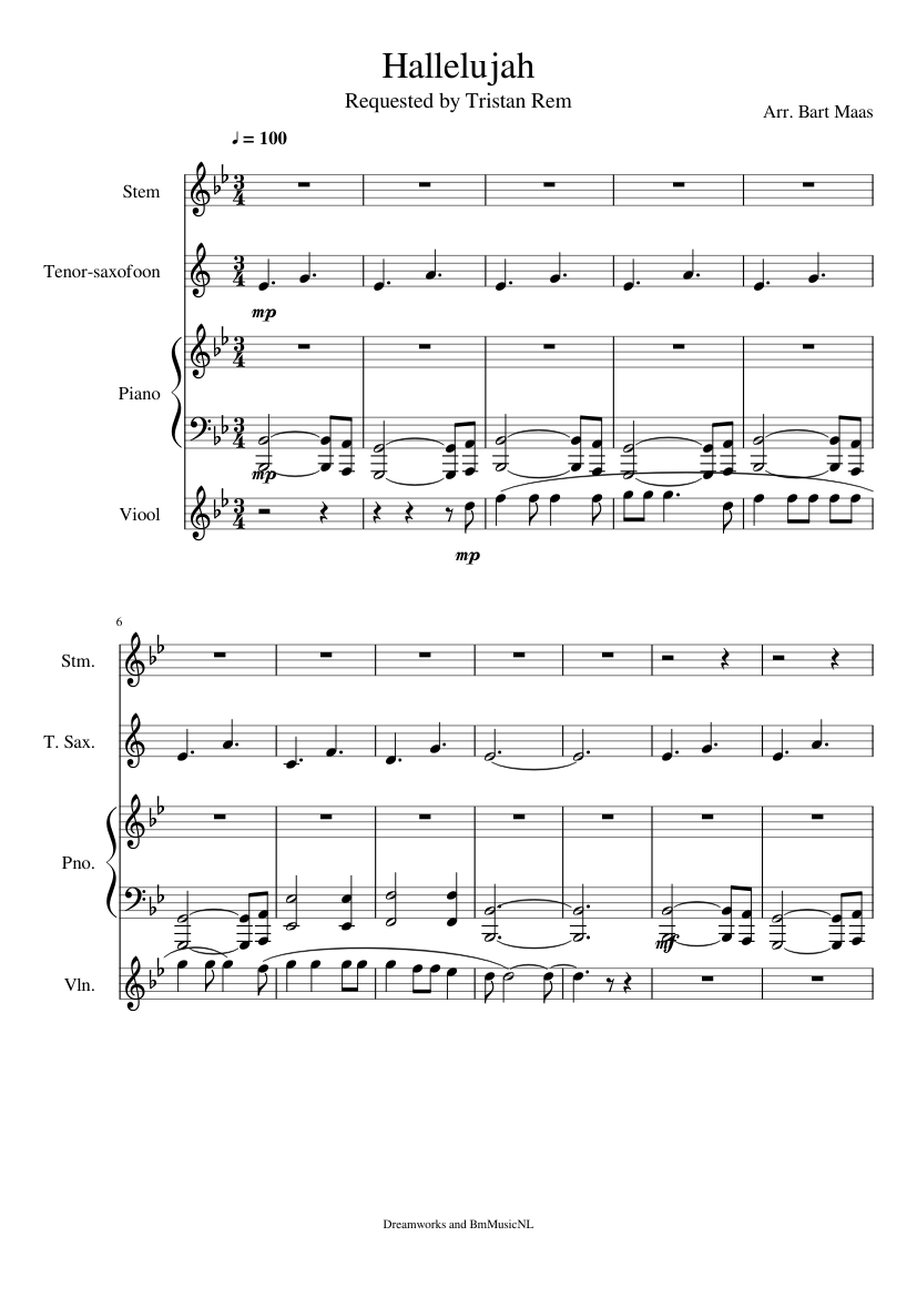 Hallelujah Small Ensemble Sheet music for Piano, Vocals, Saxophone