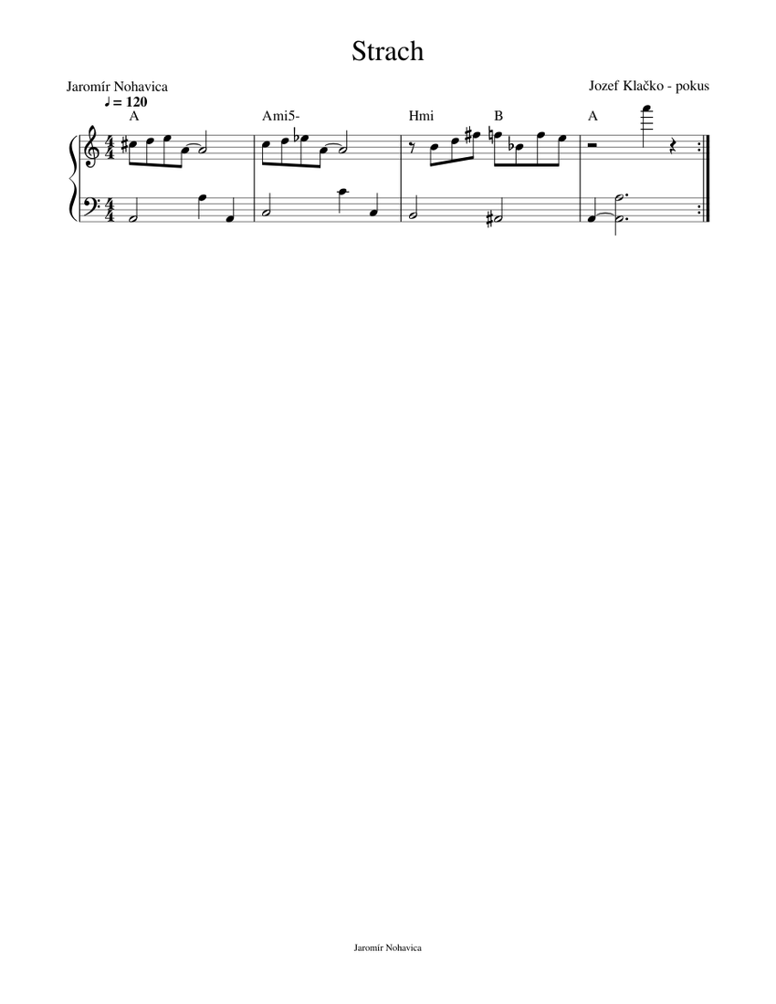 Jaromír Nohavica - Strach Sheet music for Piano (Solo) | Musescore.com