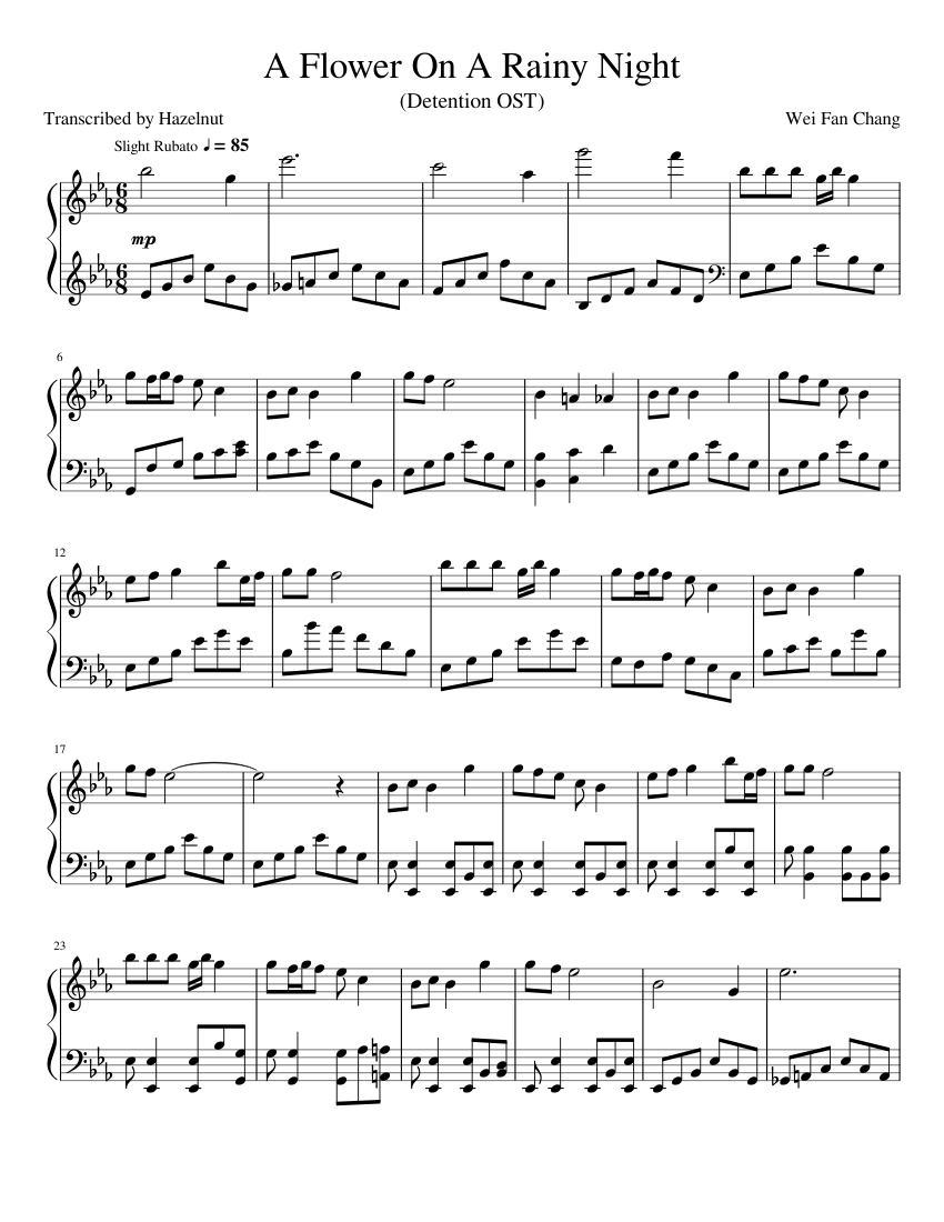 Detention OST: A Flower On A Rainy Night Sheet music for Piano (Solo) |  Musescore.com