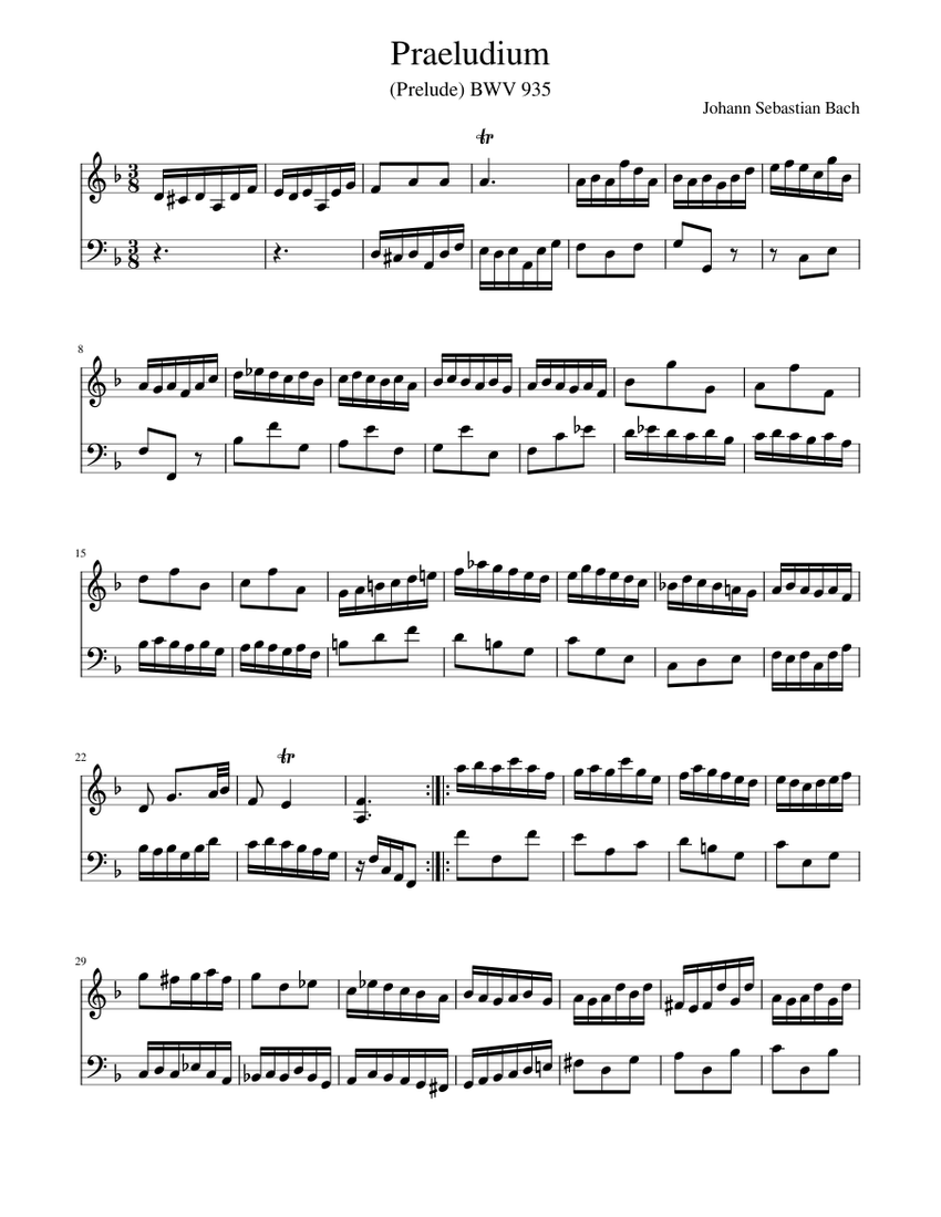 Johann Sebastian Bach - Praeludium Sheet music for Piano (Piano Duo ...