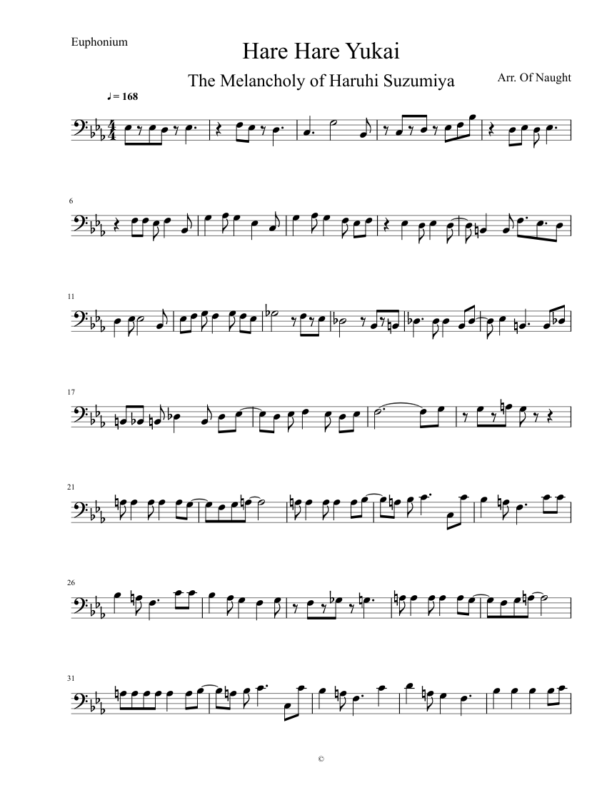 Hare Hare Yukai (Euphonium) Sheet music for Euphonium (Solo) | Musescore.com