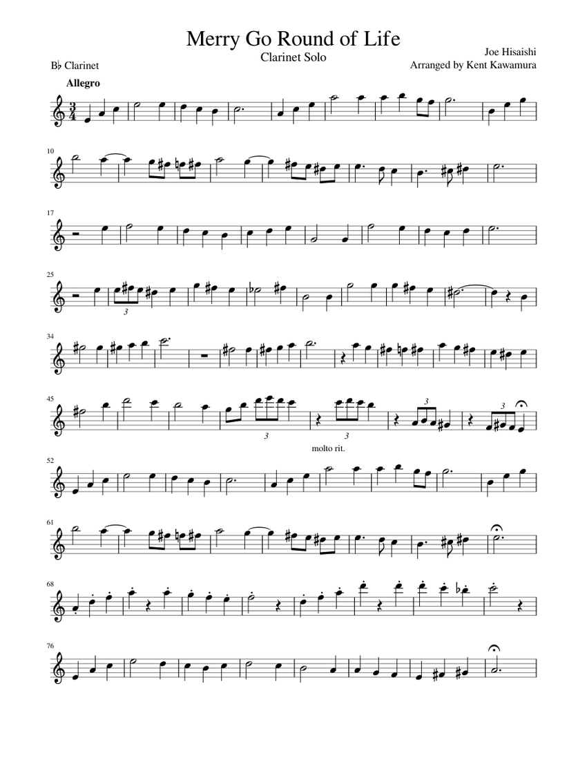Merry Go Round of Life Clarinet Solo Sheet music for Clarinet in b-flat