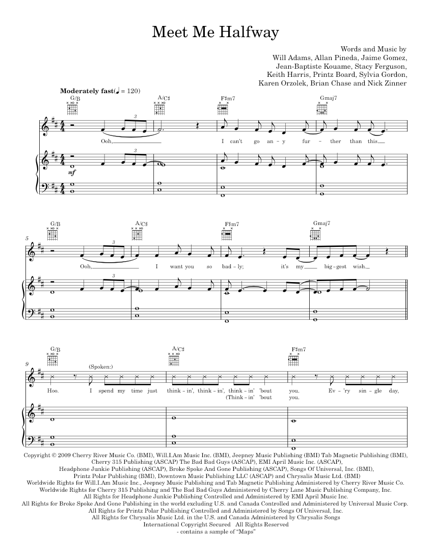 meet me halfway Sheet music for Piano, Vocals by The Black Eyed Peas