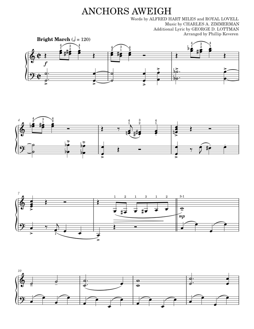 Anchors Aweigh Sheet music for Flute piccolo by Alfred Hart Miles