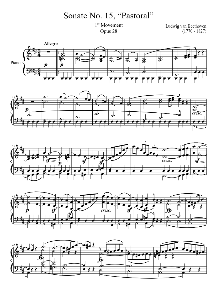 Sonate No. 15, “Pastoral” 1st Movement Sheet music for Piano (Solo) |  Musescore.com