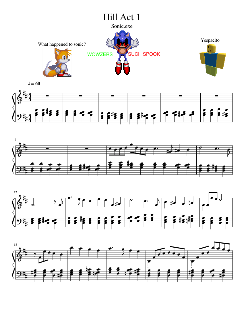 Sonic Exe Hill Act 1 For Piano Sheet Music For Piano Solo Musescore Com - sonic roblox piano sheet
