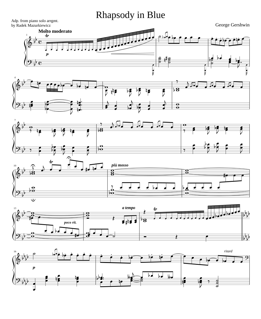 Gershwin Rhapsody in Blue (Piano solo) Sheet music for Piano (Solo) |  Musescore.com