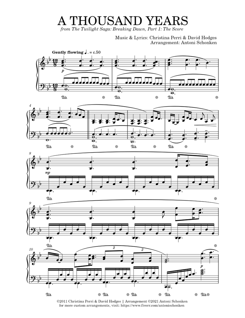 A Thousand Years - Christina Perri (from The Twilight Saga) Sheet music for  Piano (Solo) | Musescore.com