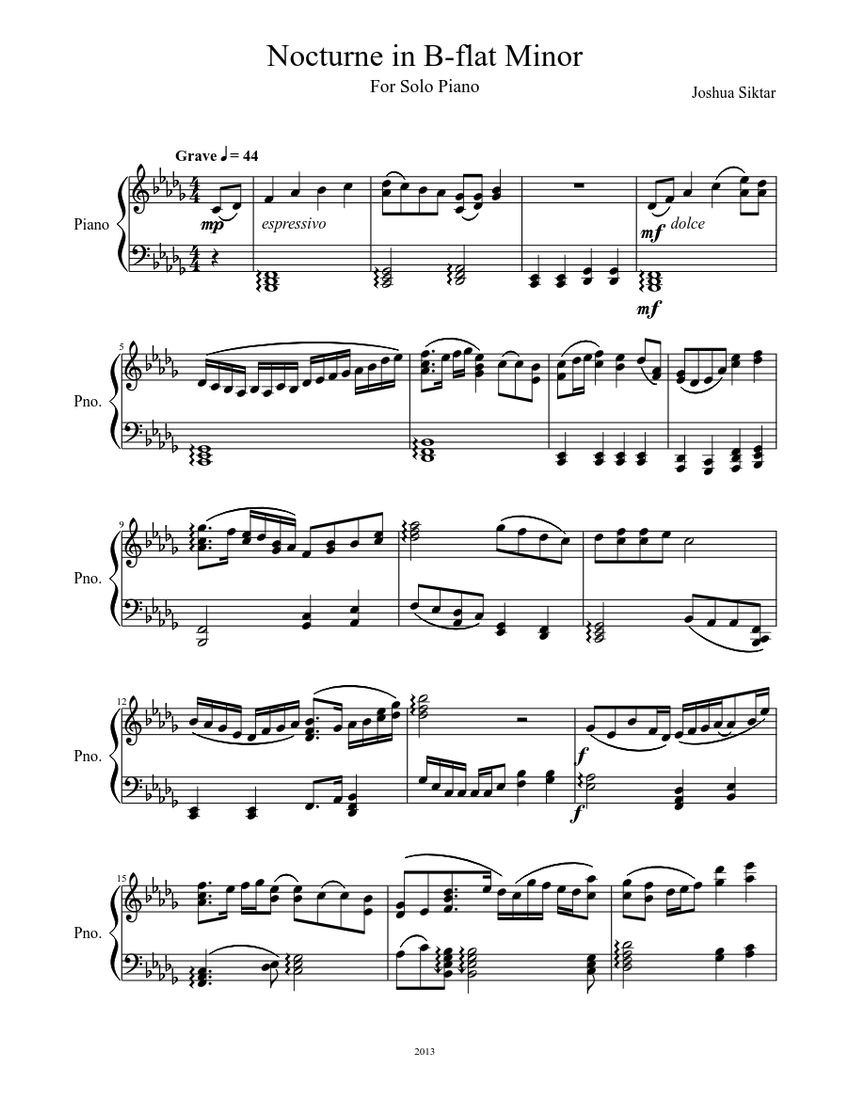 Nocturne in B-flat Minor for Solo Piano Sheet music for Piano (Solo ...