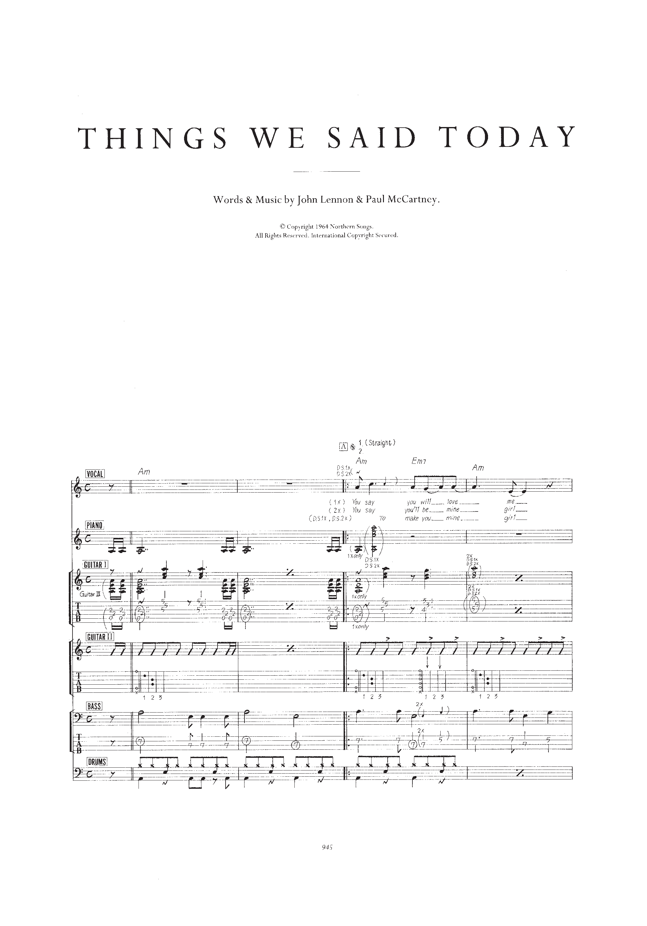 Play Official version of Things we said today Sheet Music by The