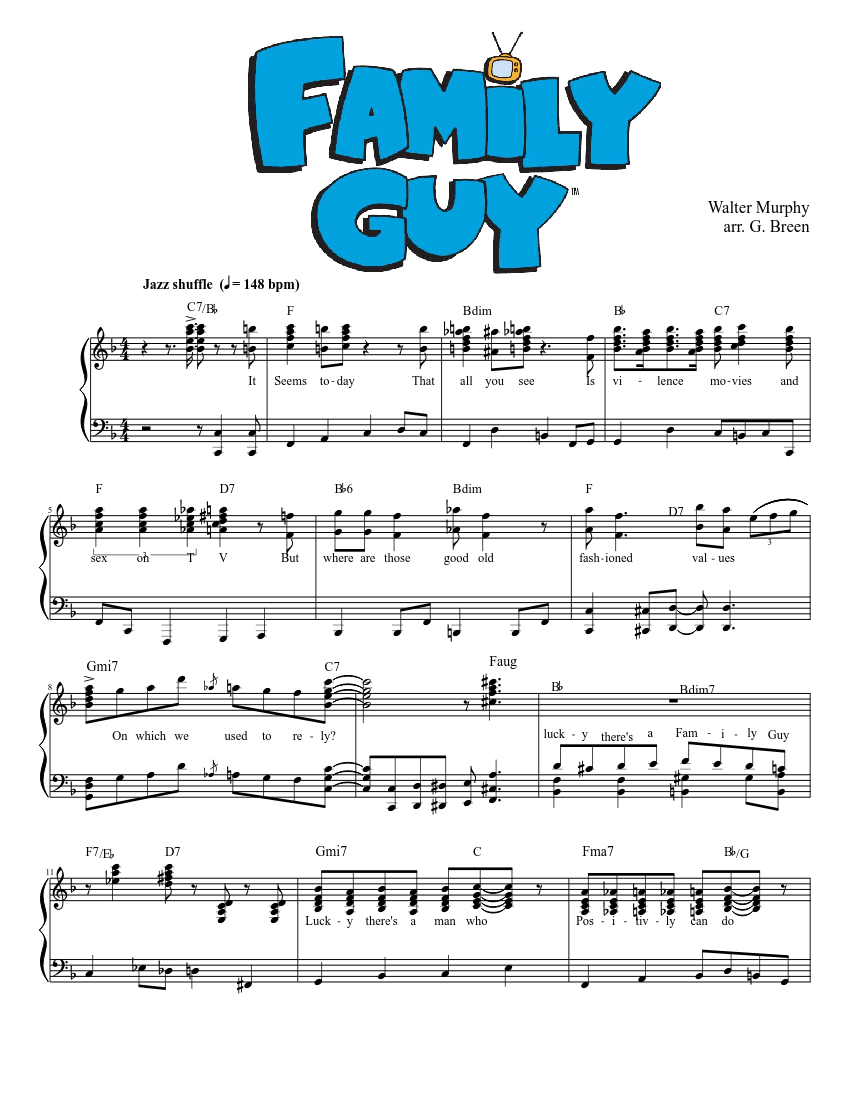 TV Theme from Family Guy Sheet music for Piano (Solo) | Musescore.com
