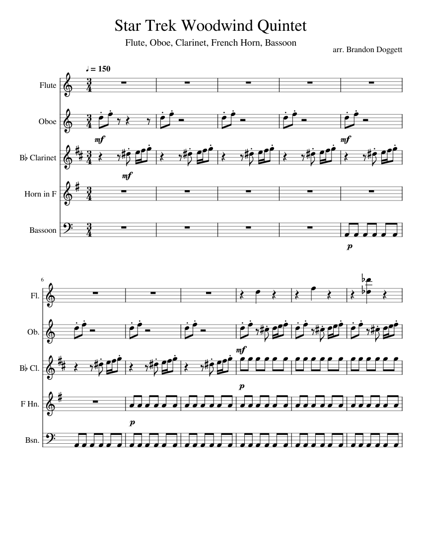 Star Trek Woodwind Quintet Sheet music for Flute, Oboe, in b