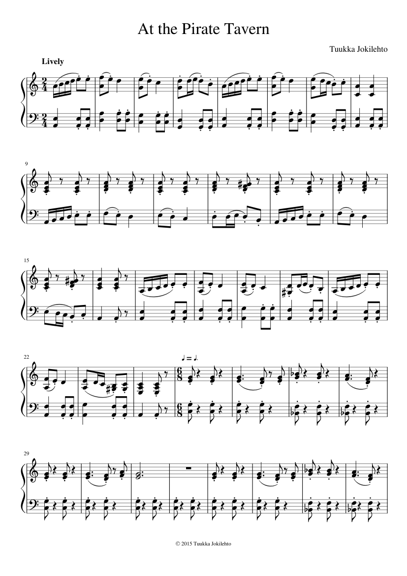 At the Pirate Tavern Sheet Music for Piano (Solo) easy | MuseScore.com