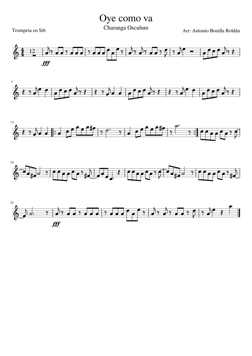 Oye como va - Trompeta Sib Sheet music for Trumpet in b-flat (Solo) |  Musescore.com