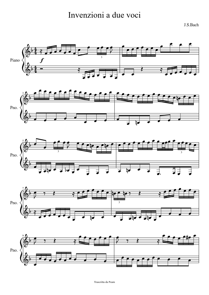 Partition Piano : Inventions Et Sinfonies BWV 772-801 De Bach | Inventions à 2 Et 3 Voix Avec Doigtés