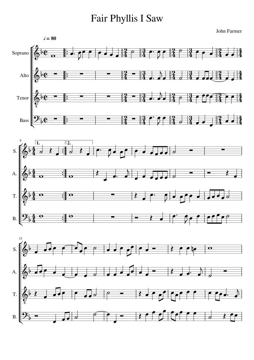 Fair Phyllis I Saw Sheet music for Soprano, Alto, Tenor, Bass voice  (Choral) | Musescore.com