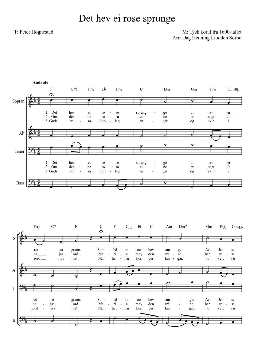 Det hev ei rose sprunge Sheet music for Bass guitar (Solo) | Musescore.com